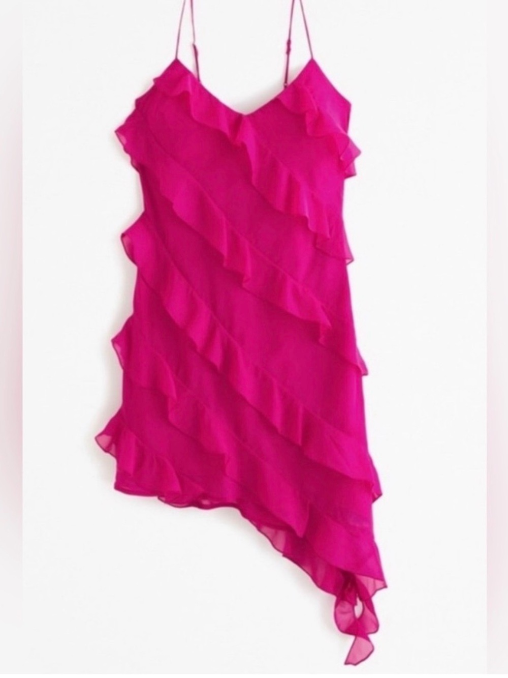 NWT Abercrombie & Fitch magenta asymmetrical ruffle slip dress